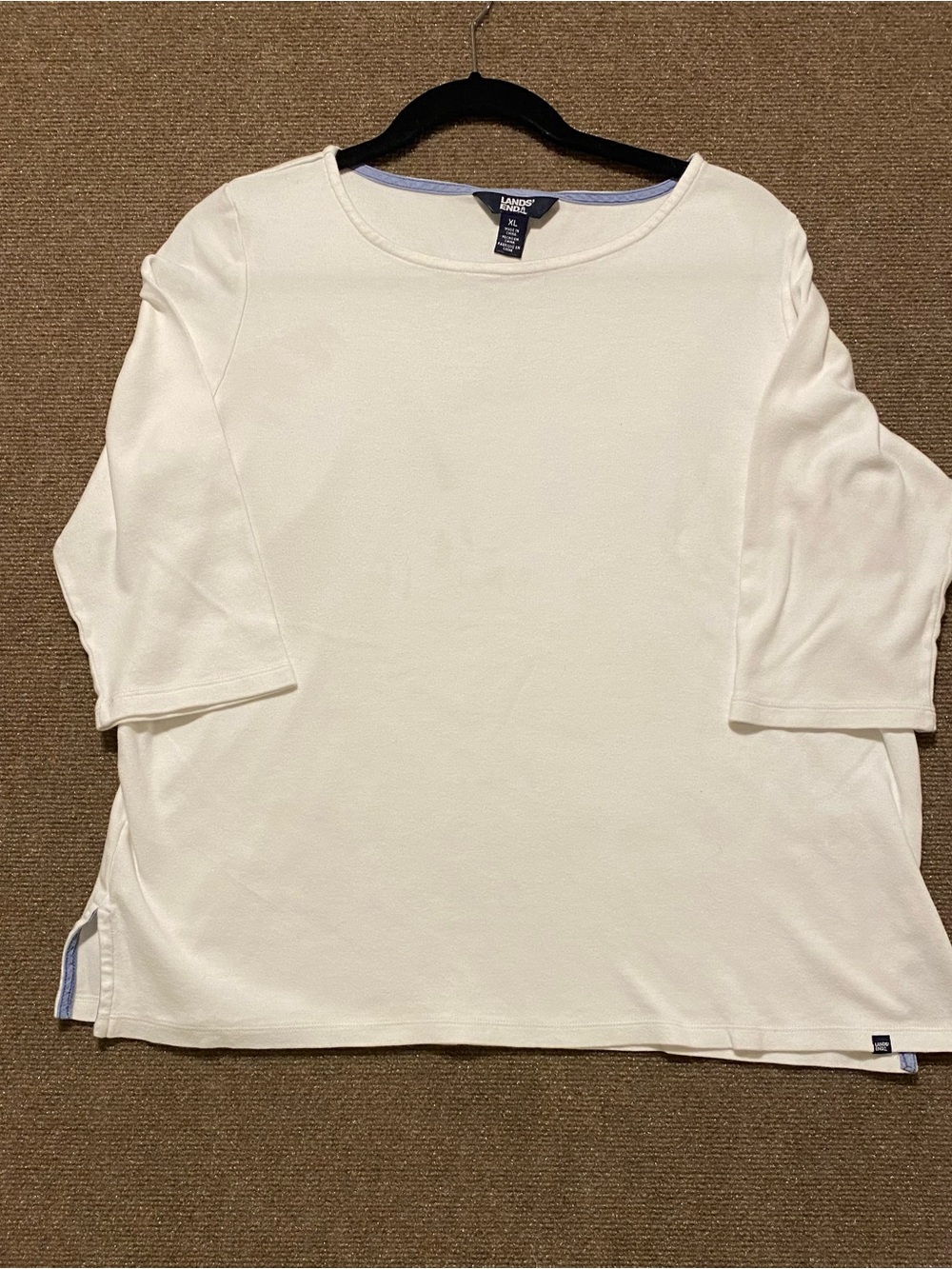 Lands' End Classic White Boat Neck 3/4 Sleeve Women's T-Shirt Size XL